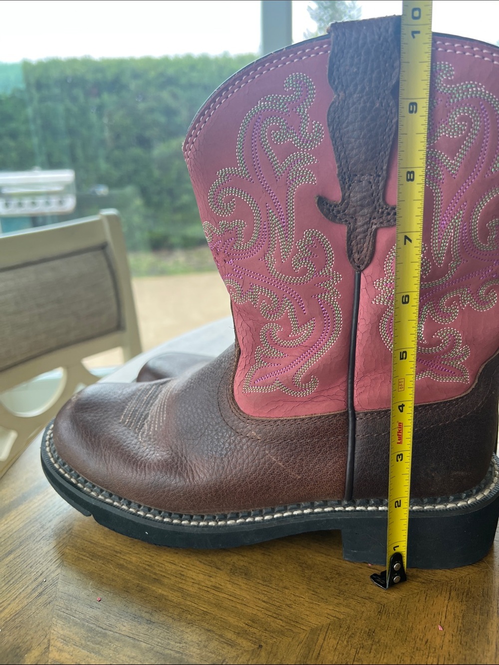 Ariat Brown Leather Boots with Pink Embroidery 9B - Picture 14 of 16